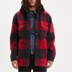 Levi's Men's‎ Medium Sherpa Jackson Overshirt Bandurria Crims Plaid Jacket Y2K